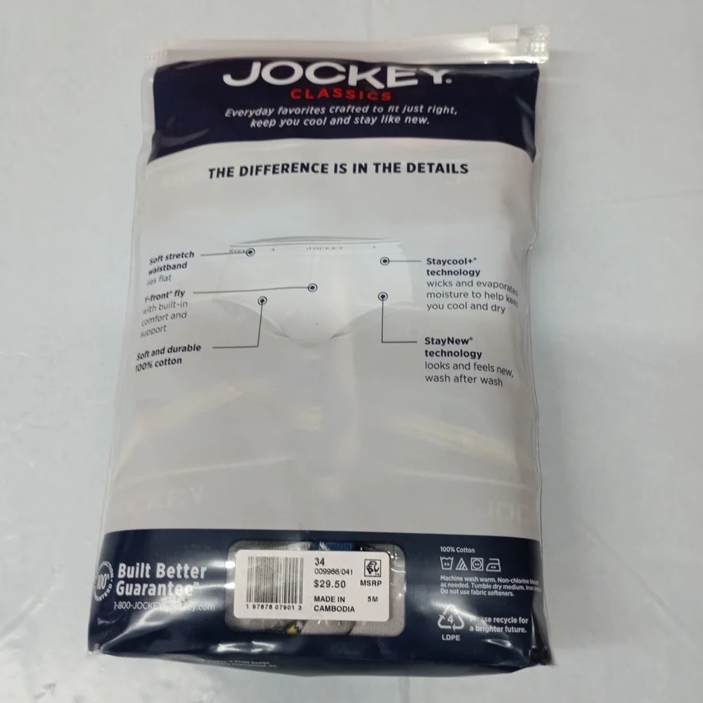 Jockey Men's 4 Pack Low Rise Cotton Briefs Size‎ 34 Multicolor New